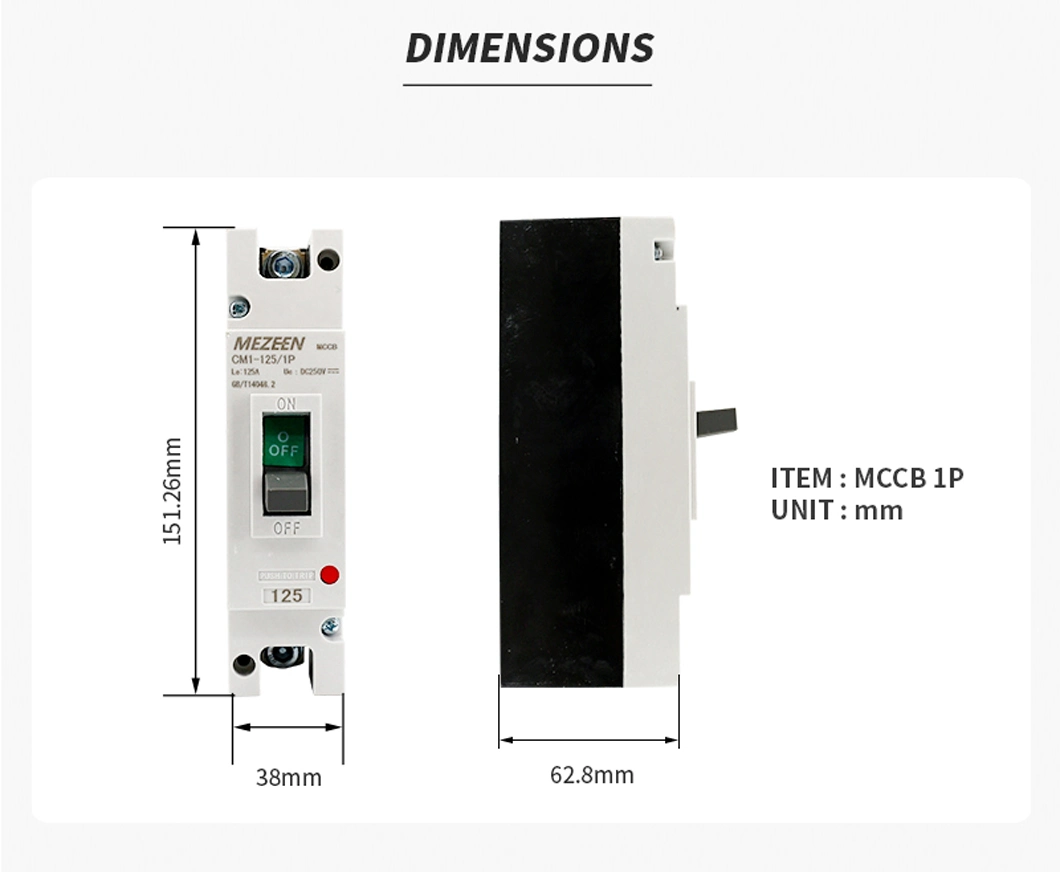 DC Moulded Case Circuit Breaker 32A 100A 125A 225A MCCB 1 Pole DC Circuit Breaker