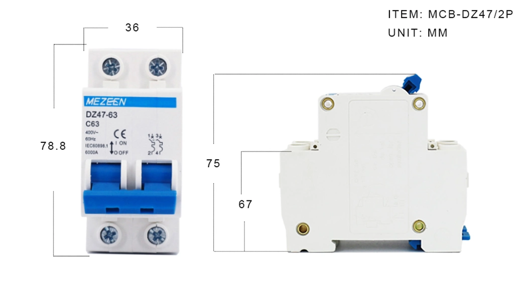 Double Phase Automatic Miniature Circuit Breaker Transfer Switch AC MCB