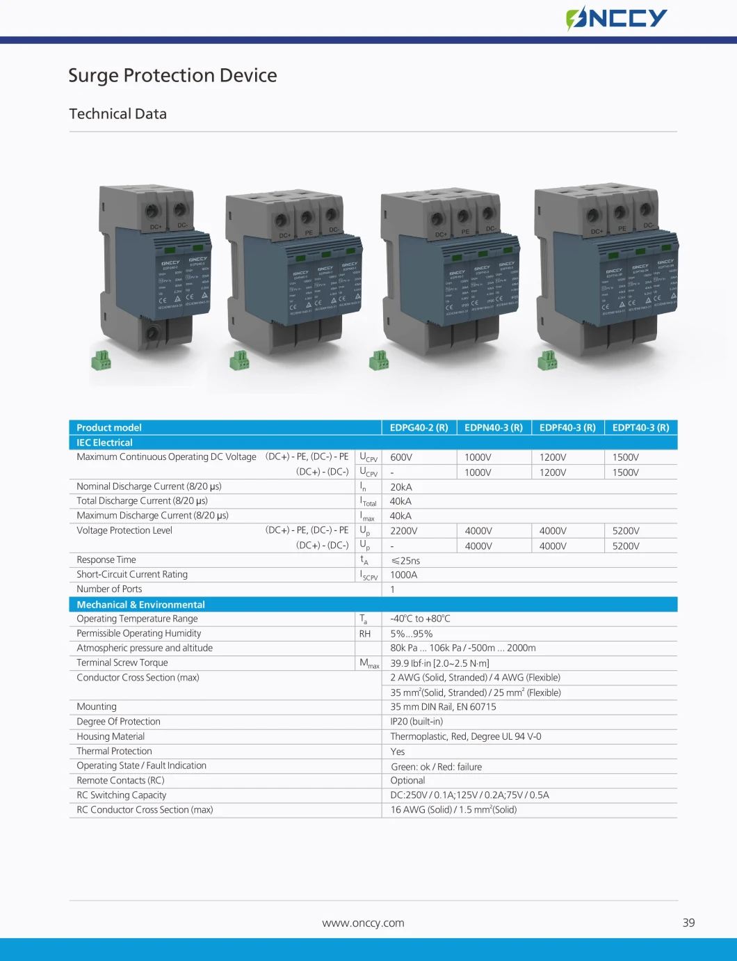 Surge Protector Device Arrester SPD IP20 Thermal Protection Plug Design Overload