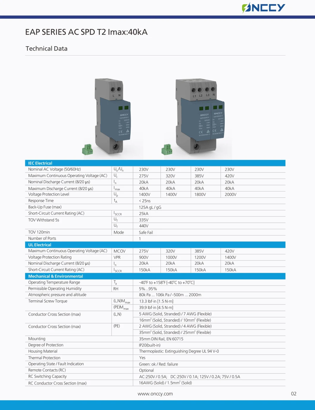 AC Surge Protection Device (AC SPD) 275V T1+T2 Imax50ka 1p